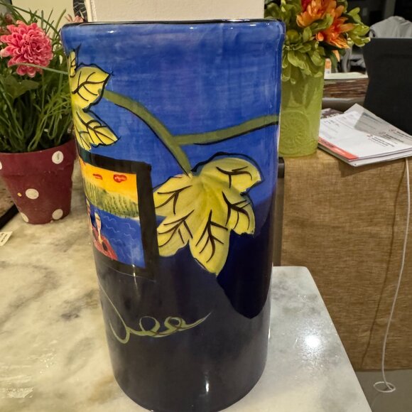 Naylor Designs hand painted Flowers Vase 9.5" Blue Vine Wine 2004 - Picture 6 of 13